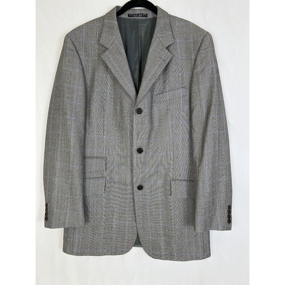 Hugo Boss Lanificio Tesse Biella Windowpane Plaid Gray‎ Blazer Men's 42T Wool